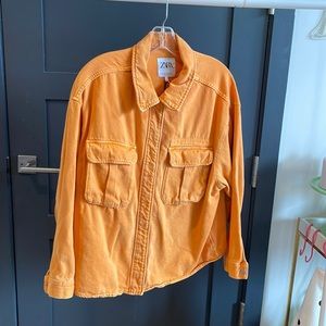 Zara orange denim snap button top